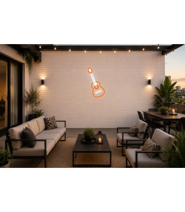 Cartel neón Silueta de guitarra española con detalles Blanco frío Terraza