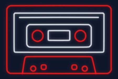 Cartel neón Cinta de casetera antigua de música