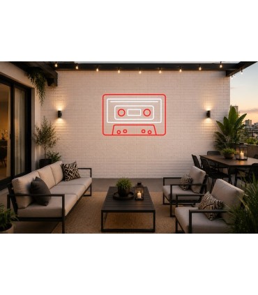 Cartel neón Cinta de casetera antigua de música Rojo Terraza