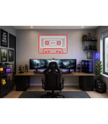 Cartel neón Cinta de casetera antigua de música Rojo Gaming