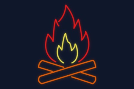 Cartel neón Fuego de hoguera de campamento