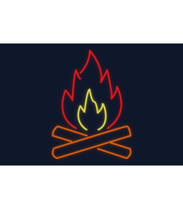 Cartel neón Fuego de hoguera de campamento
