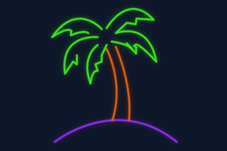 Cartel neón Isla tropical con una gran palmera