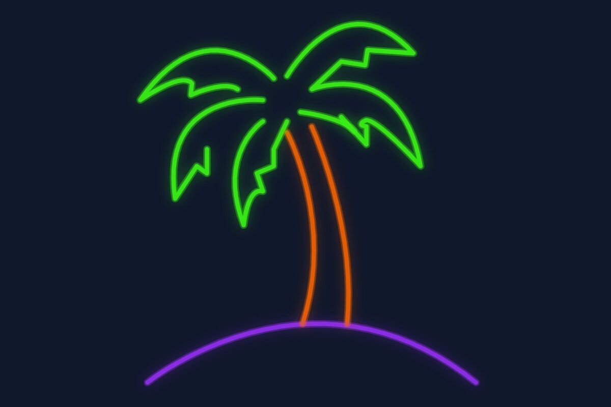 Cartel neón Isla tropical con una gran palmera