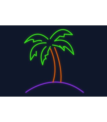Cartel neón Isla tropical con una gran palmera