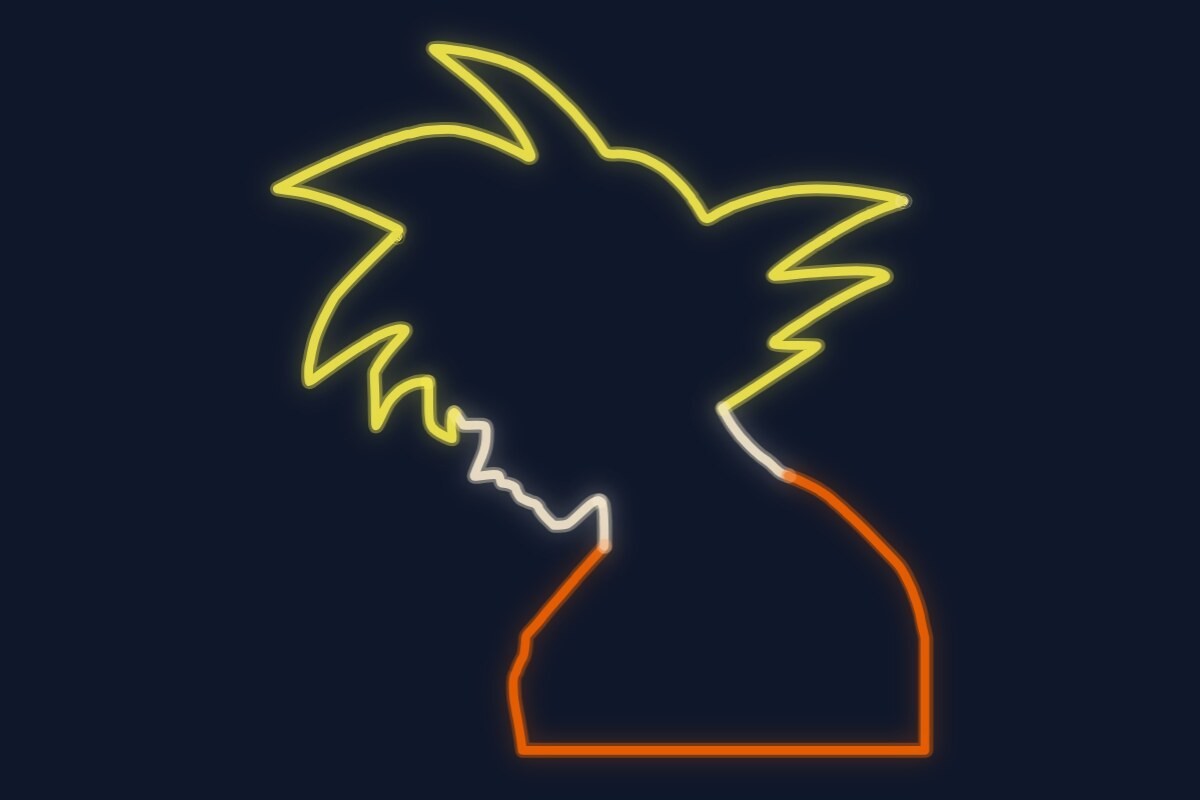 Cartel neón Silueta Goku Dragon Ball mirada al suelo