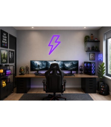 Cartel neón Silueta de rayo de neón decorativo para fiestas Violeta Gaming