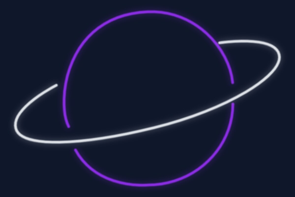 Cartel neón Planeta saturno con sus anillos