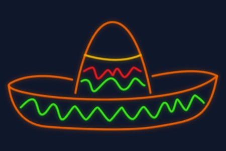 Cartel neón Sombrero típico mexicano tradicional