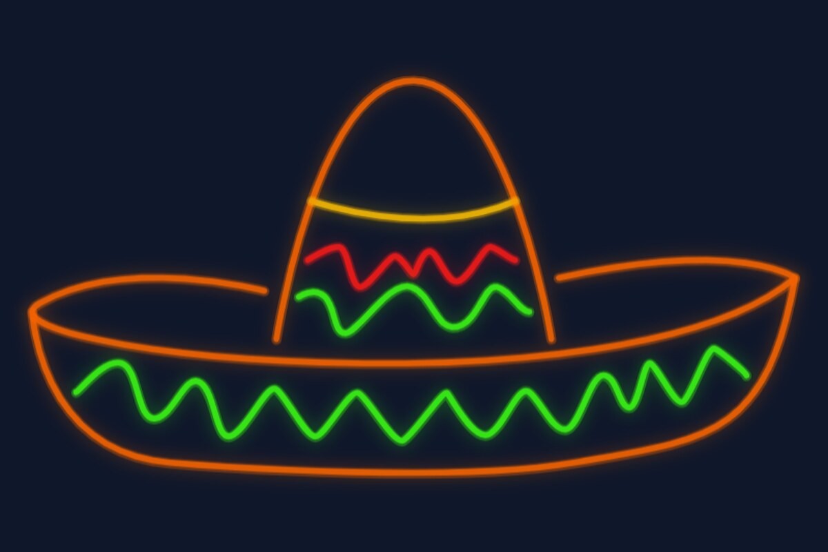 Cartel neón Sombrero típico mexicano tradicional