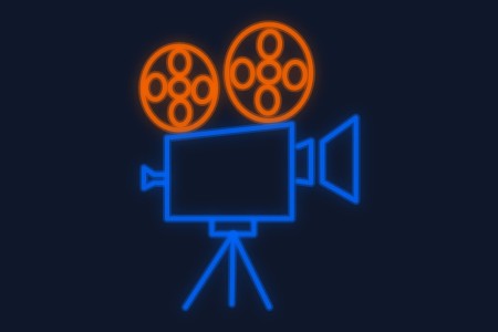 Cartel neón Cámara cine producción cinematográfica