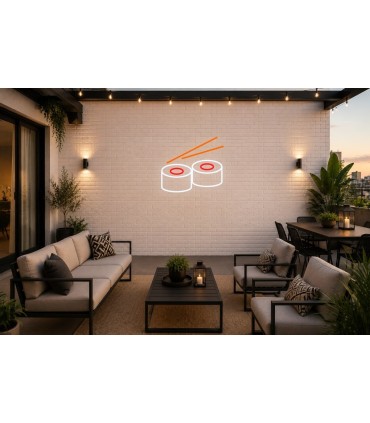 Cartel neón Sushi palillos restaurante japonés Rojo Terraza