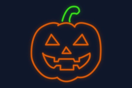Cartel neón Calabaza con cara de halloween
