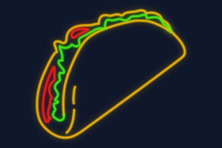 Cartel neón Taco mexicano crujiente