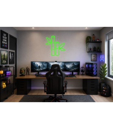 Cartel neón Bambú decorativo hojas palos Verde Gaming