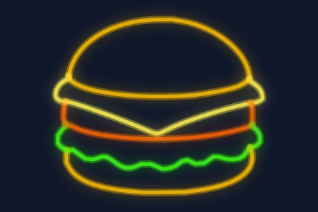 Cartel neón Hamburguesa simple con queso y lechuga