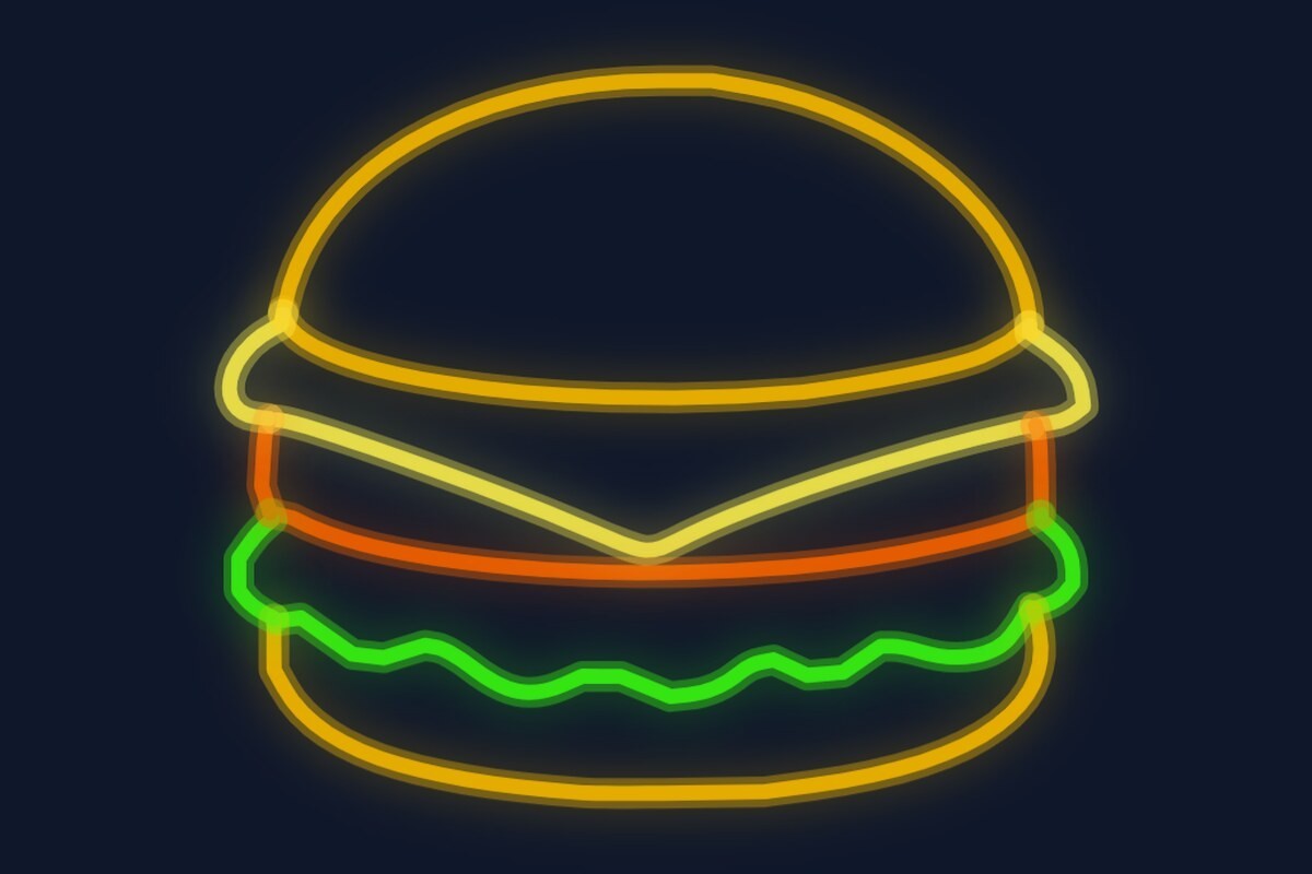 Cartel neón Hamburguesa simple con queso y lechuga