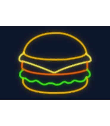 Cartel neón Hamburguesa simple con queso y lechuga