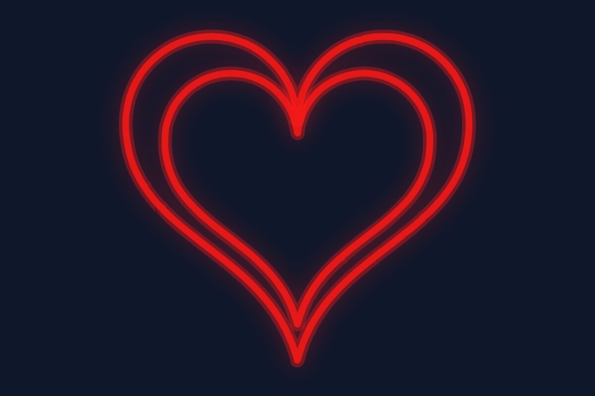 Cartel neón Corazón doble romántico decorativo