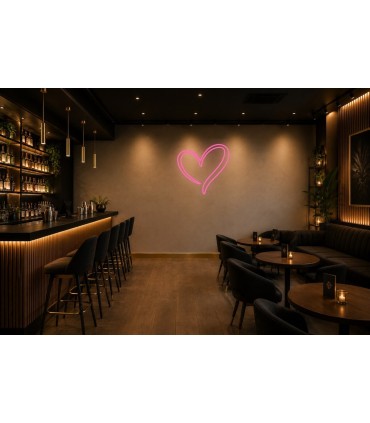 Cartel neón Corazón abierto romántico decorativo Rosa Bar / Local