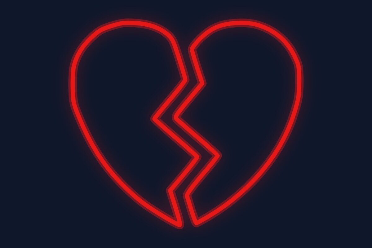 Cartel neón Corazón partido en dos