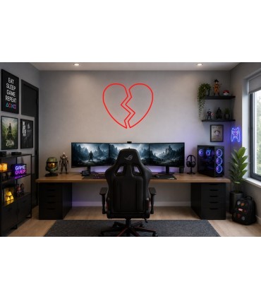 Cartel neón Corazón partido en dos Rojo Gaming