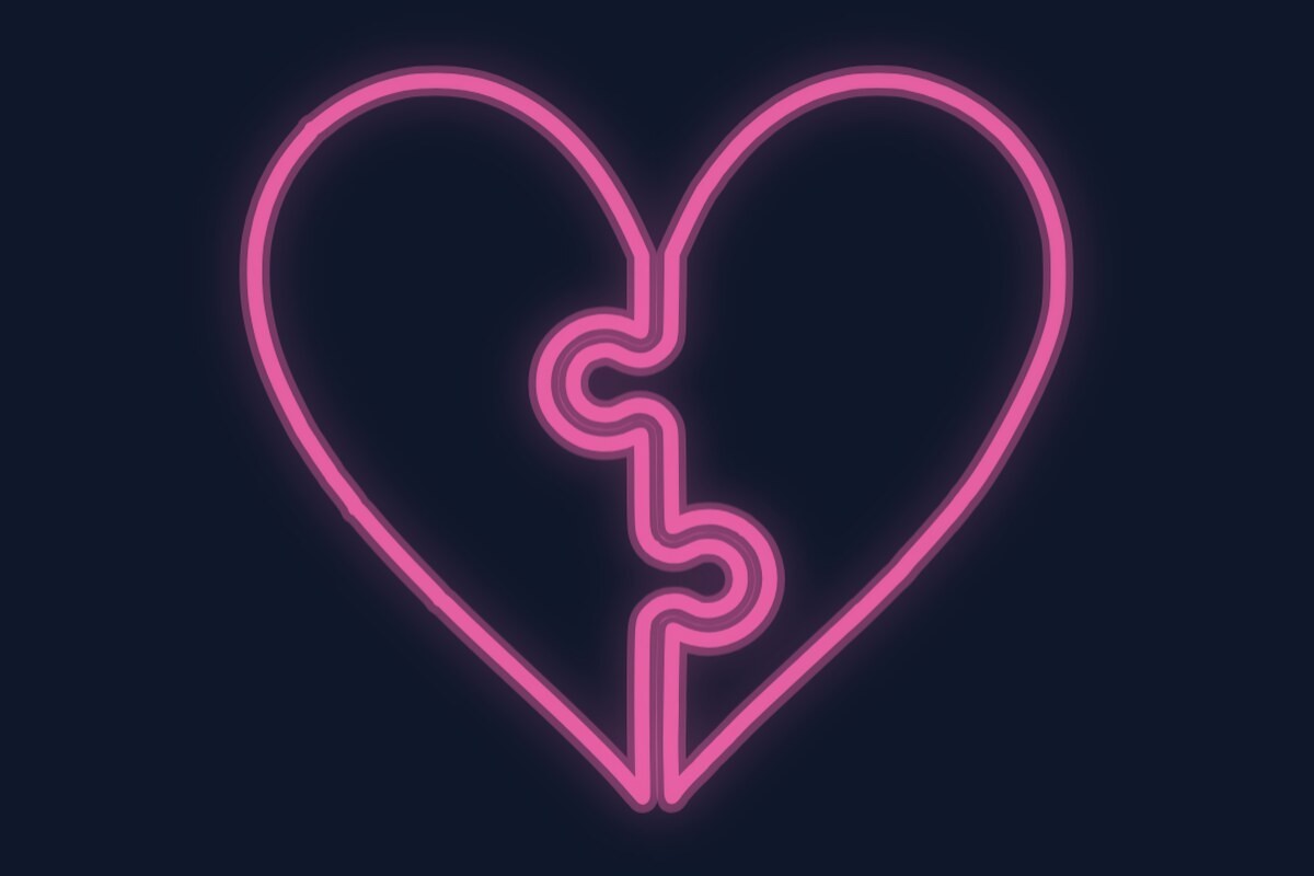 Cartel neón Corazón con forma de puzle