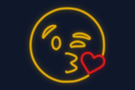 Cartel neón Emoticono mandando beso