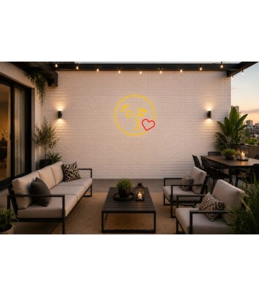Cartel neón Emoticono mandando beso Rojo Terraza