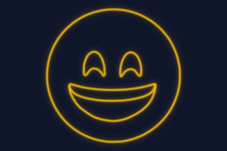 Cartel neón Emoticono sonrisa feliz radiante