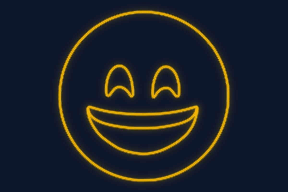 Cartel neón Emoticono sonrisa feliz radiante