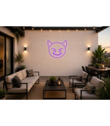 Cartel neón Emoji de diablillo Violeta Terraza