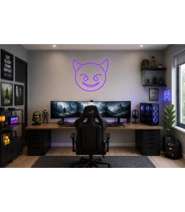 Cartel neón Emoji de diablillo Violeta Gaming