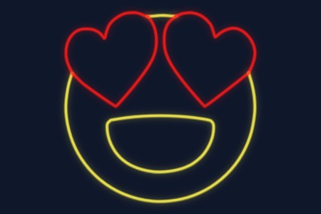 Cartel neón Emoji con ojos en forma de corazón
