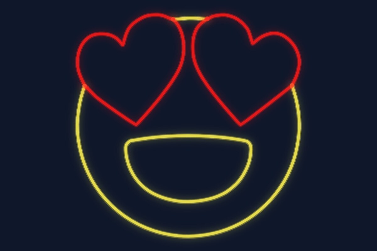 Cartel neón Emoji con ojos en forma de corazón