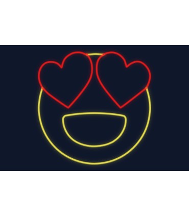 Cartel neón Emoji con ojos en forma de corazón