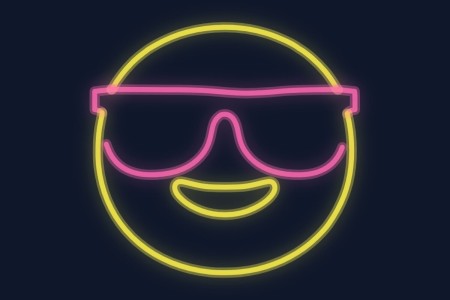 Cartel neón Emoji con gafas de sol y sonrisa pícara