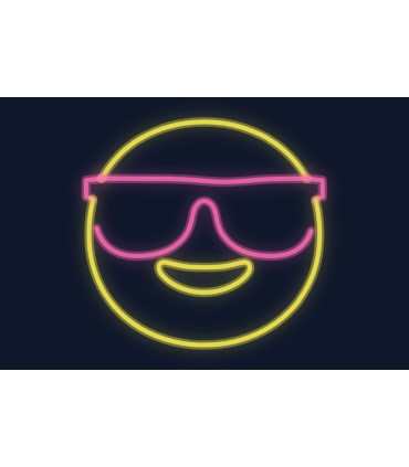 Cartel neón Emoji con gafas de sol y sonrisa pícara