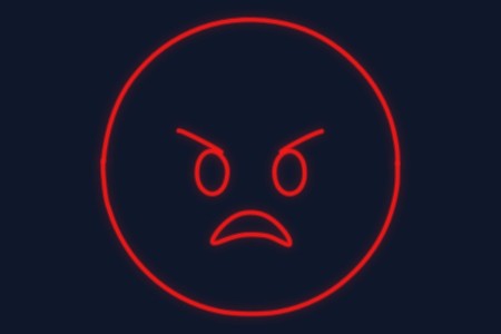 Cartel neón Emoji cara de enfado mirada asesina