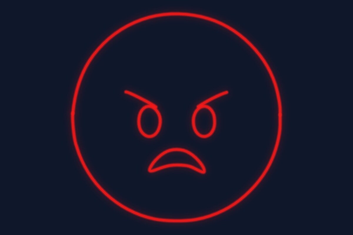 Cartel neón Emoji cara de enfado mirada asesina