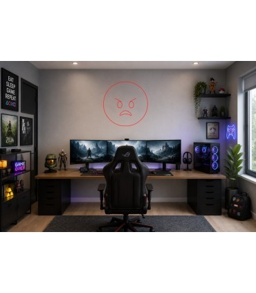 Cartel neón Emoji cara de enfado mirada asesina Rojo Gaming