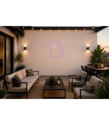 Cartel neón Gatito kawai muy feliz decorativo Violeta Terraza