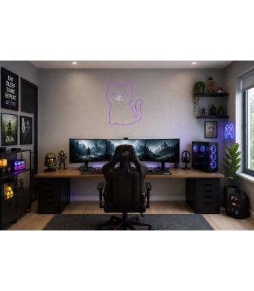 Cartel neón Gatito kawai muy feliz decorativo Violeta Gaming