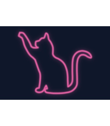 Cartel neón Gato sentado intentando alcanzar la luna