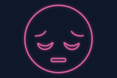 Cartel neón Emoji con cara triste al borde de llorar