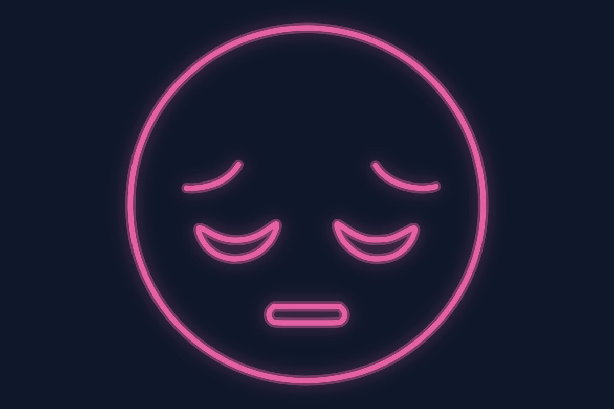 Cartel neón Emoji con cara triste al borde de llorar