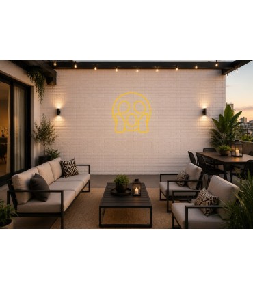 Cartel neón Emoji sobresaltado con cara de susto Ámbar Terraza