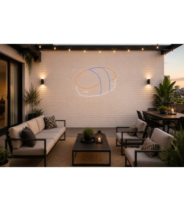 Cartel neón Pieza de sushi niguiri con alga alrededor Naranja Terraza