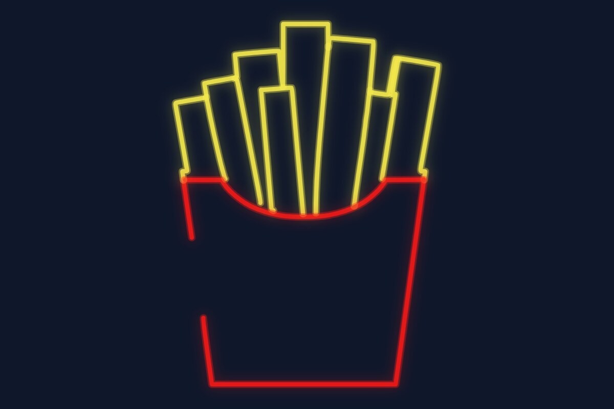 Cartel neón Silueta caja de patatas fritas chips
