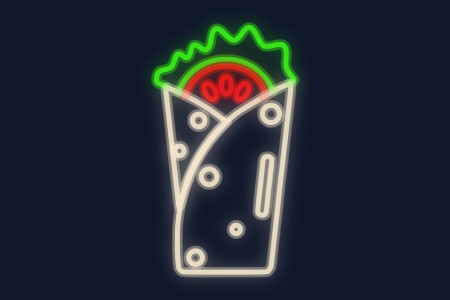 Cartel neón Kebab relleno con lechuga y tomate decorativo